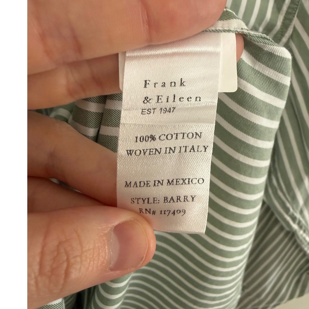 Frank & Eileen Barry Stripe Tailored Green White Button Down Shirt Cotton SZ XS - Picture 10 of 11